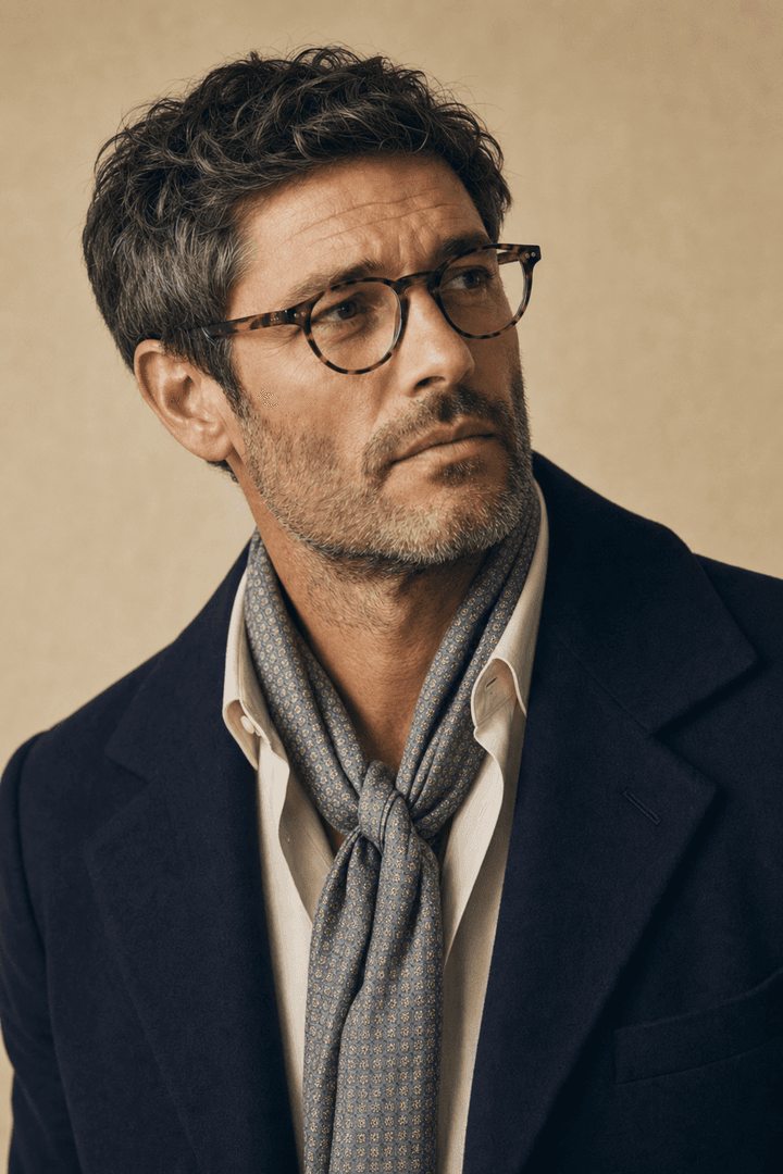 Patterned silk scarf — accessory recommendation